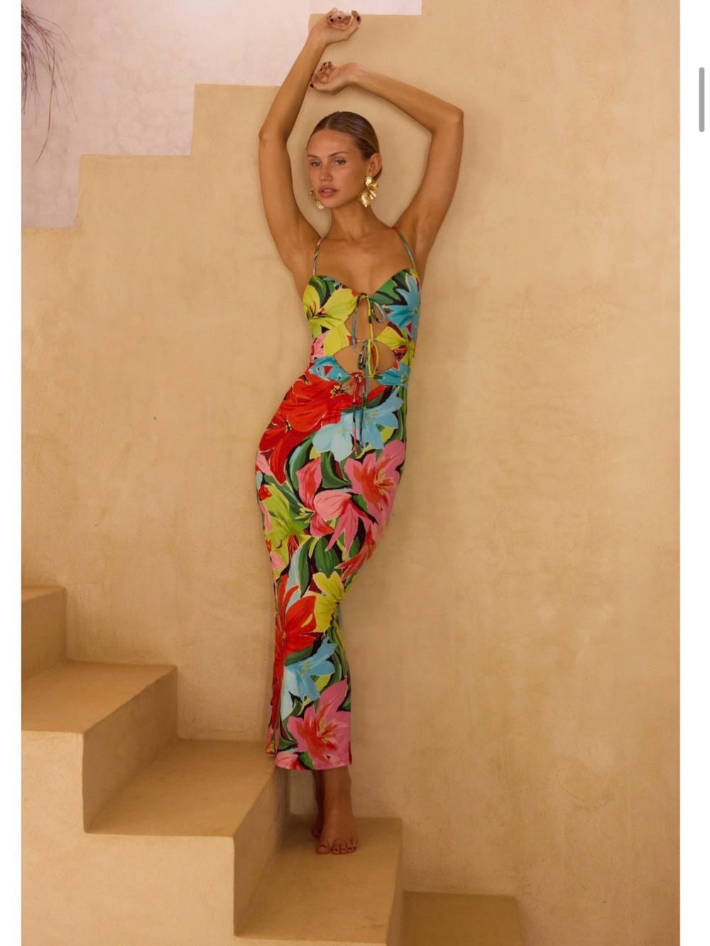 NWT RESA Tropical Floral Midi Dress with Cutout Detail - Multi